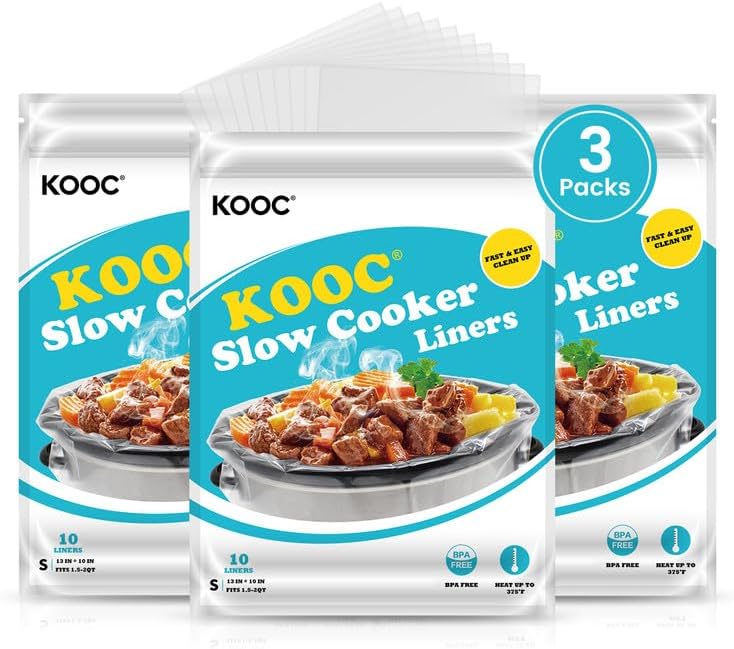 KOOC Slow Cooker Liners 10"x13" 30 count Small Size Disposable Plastic Bags Pot Liners Brunch Cooking Bags Fit 1.5 qt to 2 qt Pot BPA Free - Image 1